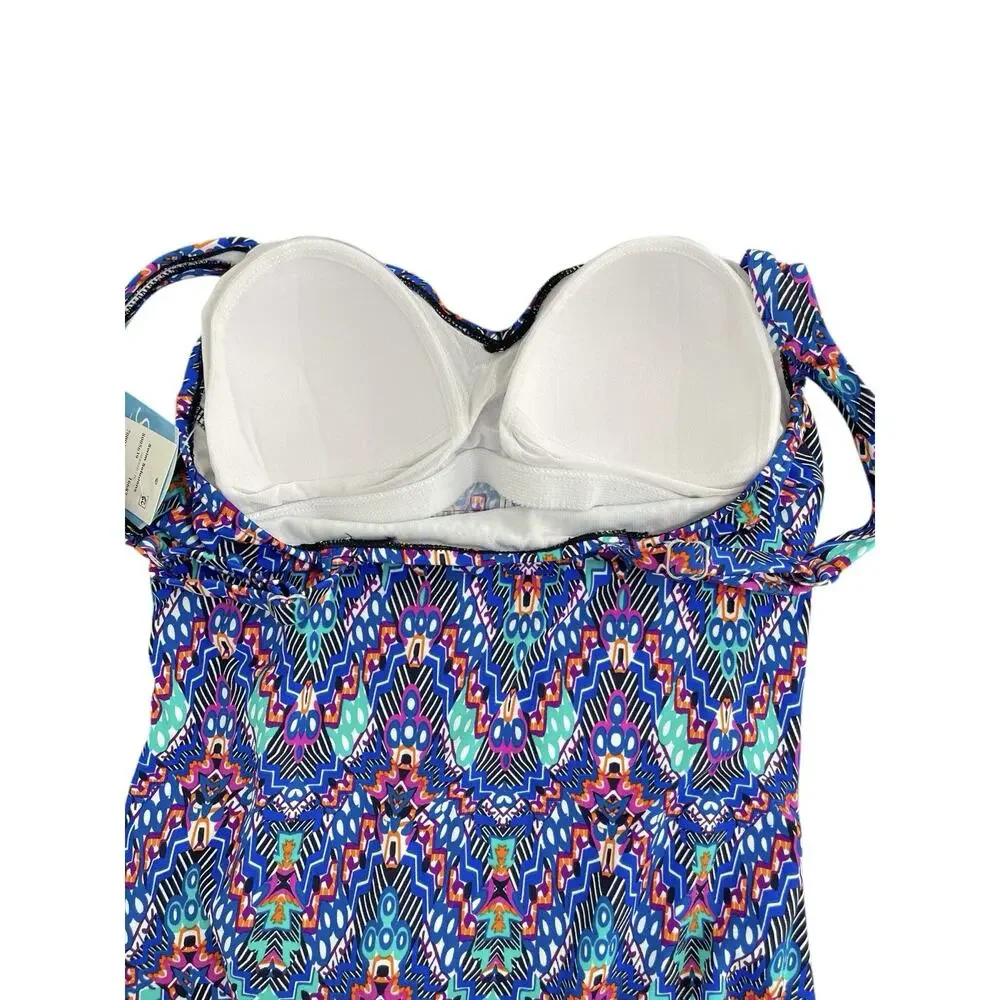 Swim Solutions Tummy Control Shirred Blue One Piece Swimsuit Size 10 Padded NWT - Picture 4 of 6